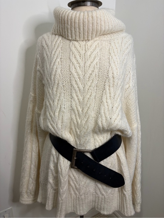 Aggel Sweaters - AGGÉL Gold Edition Cable Knit Sweater Dress Cream Oversized Wool Mohair SIZE XL